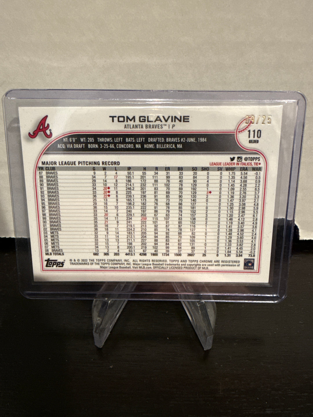 Tom Glavine 2022 Topps Gilded Collection Gold Etch Raywave Refractor, 09/25
