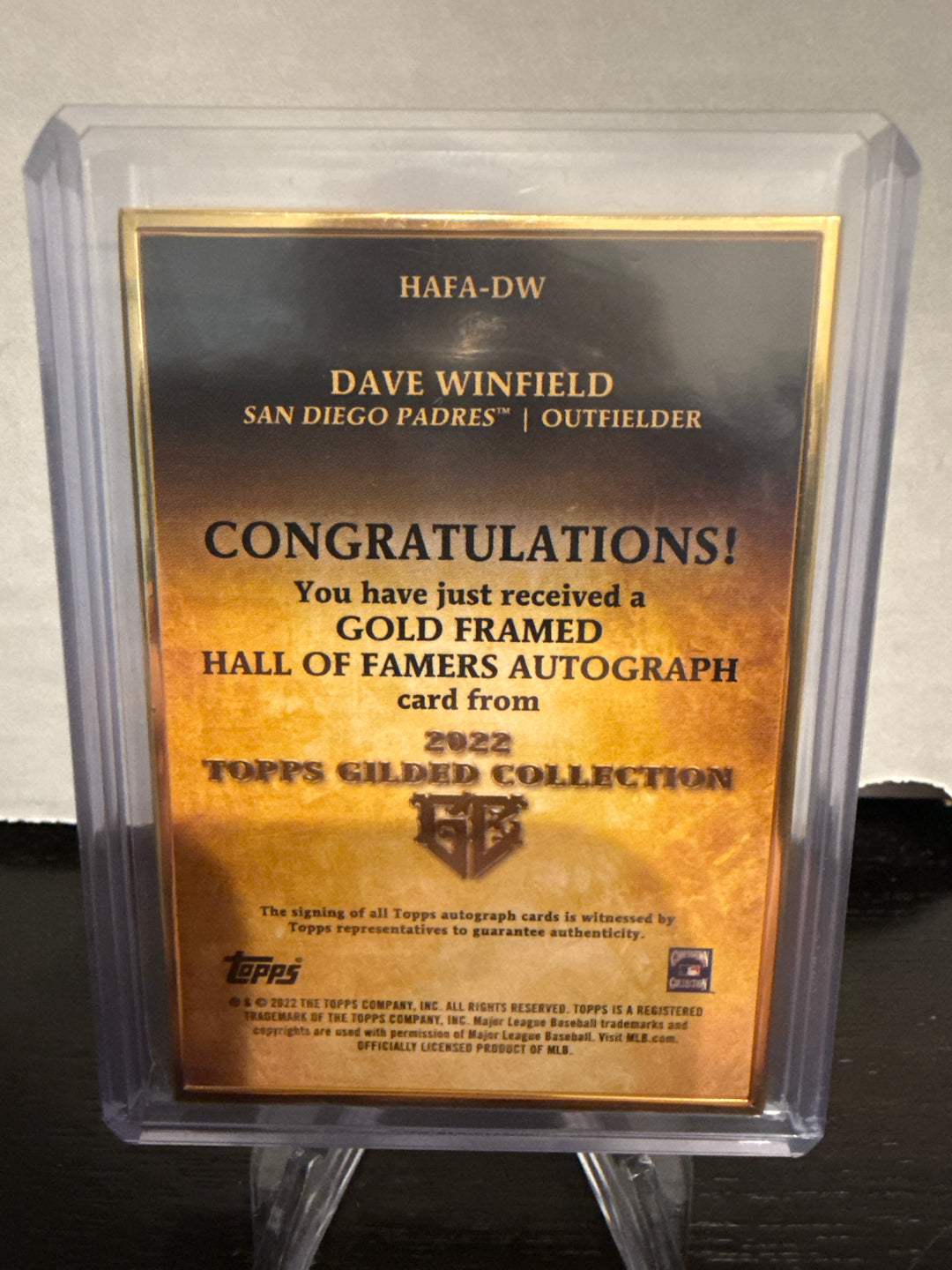 Dave Winfield 2022 Topps Gilded Collection Gold Framed Auto, 69/80