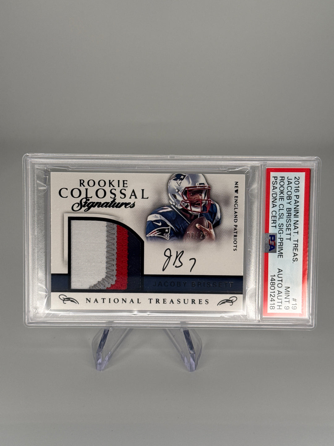 Jacoby Brissett 2016 Panini National Treasures Colossal Rookie Patch Auto, 08/25, PSA 9 Mint