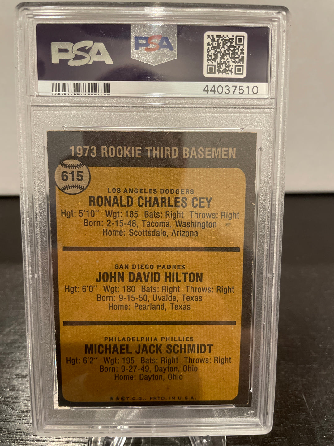 Ron Cey/John Hilton/Mike Schmidt 1973 Topps Rookie Third Baseman, PSA 6