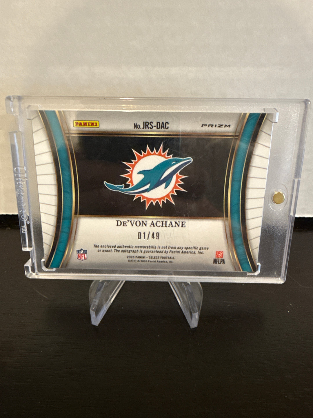 De'von Achane 2023 Panini Select Rookie Patch Auto Copper, 01/49