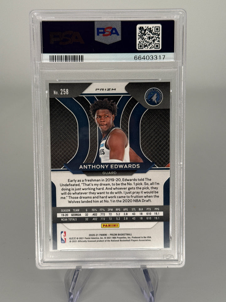 Anthony Edwards 2020 Panini Prizm Red/White/Blue Prizm Rookie, PSA 10 Gem Mint