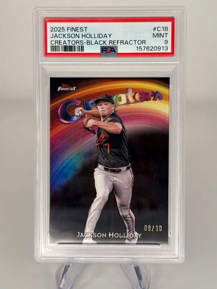 Jackson Holliday 2025 Topps Finest Creators Black Refractor, 09/10, PSA 9 Mint