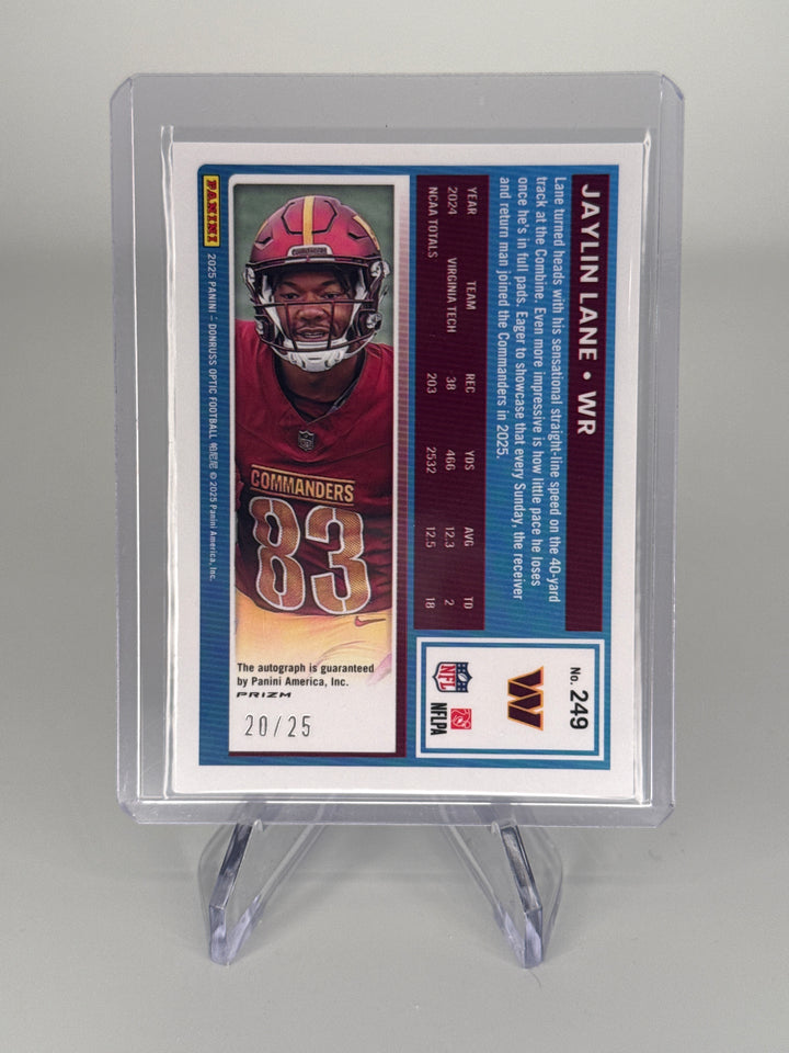 Jaylin Lane 2025 Panini Donruss Optic Blue Ice Rookie Auto, 20/25