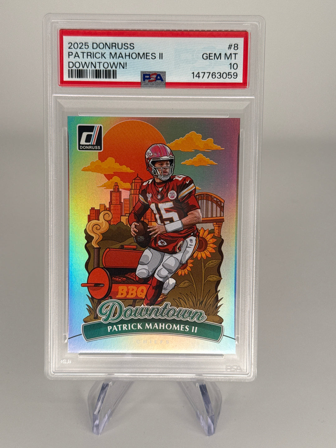Patrick Mahomes 2025 Panini Donruss SSP Downtown Case Hit, PSA 10 Gem Mint