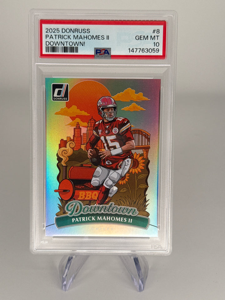 Patrick Mahomes 2025 Panini Donruss SSP Downtown Case Hit, PSA 10 Gem Mint