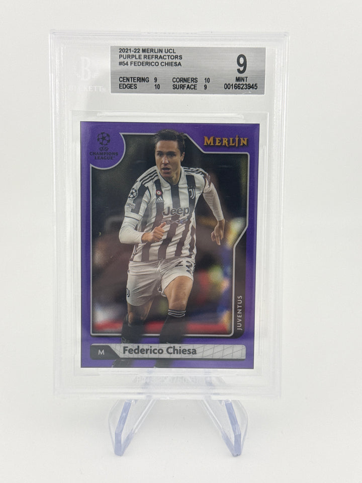 Federico Chiesa 2021-2022 Topps Merlin Chrome Champions League Purple Refractor, 13/15, BGS 9 Mint
