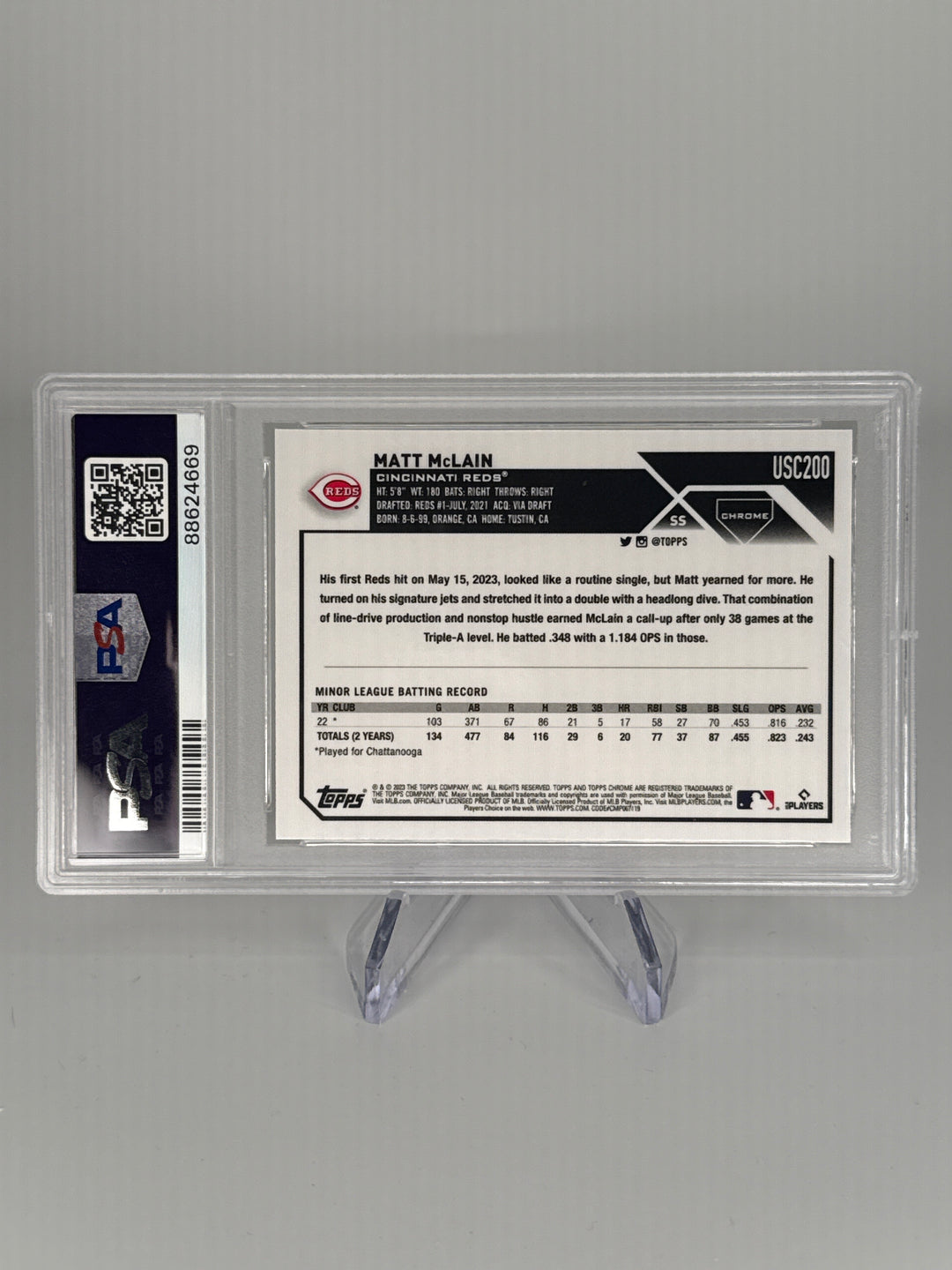 Matt Mclain 2023 Topps Chrome Update Negative Refractor Rookie, PSA 10 Gem Mint