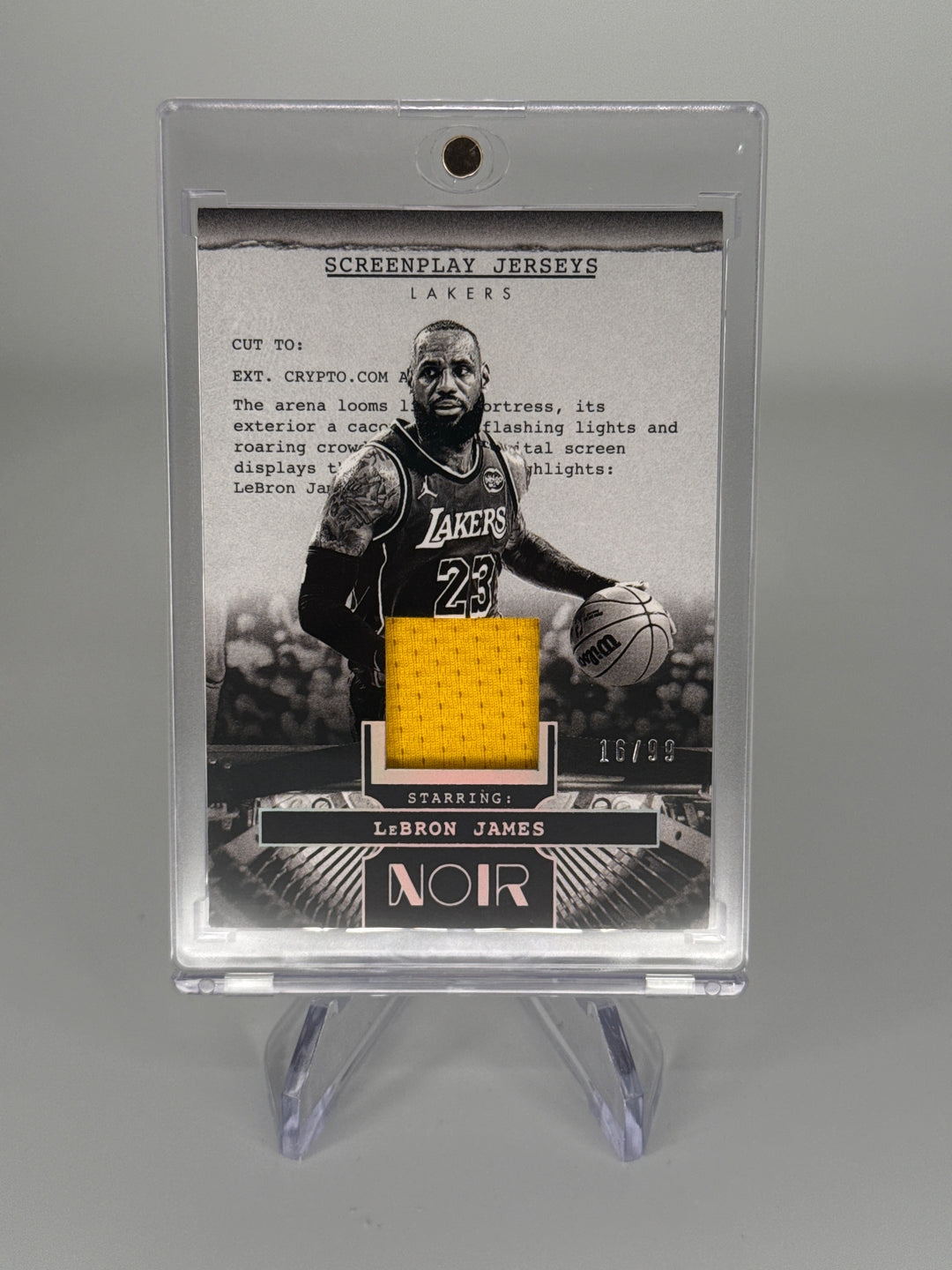 Lebron James 2025 Panini Noir Screenplay Jerseys Game Worn Relic, 16/99