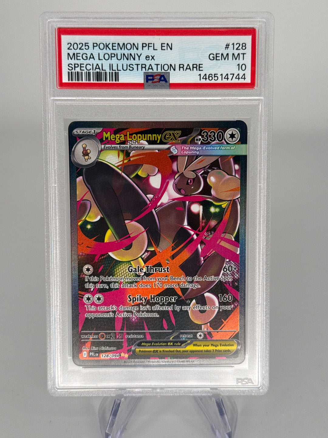 Pokemon TCG 2025 Mega Lopunny EX Phantasmal Flames Full Art Special Illustration Rare, 128/094, PSA 10 Gem Mint