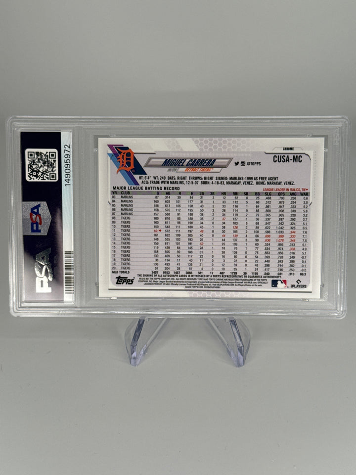 Miguel Cabrera 2021 Topps Chrome Update Auto, PSA 10 Gem Mint