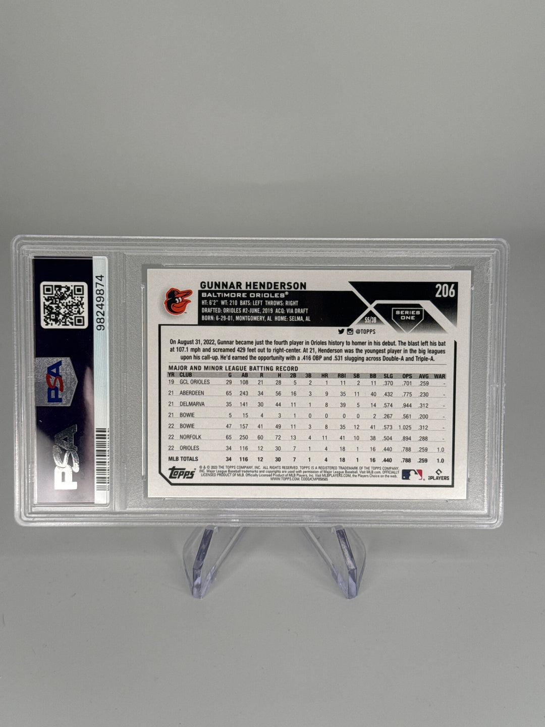 Gunnar Henderson 2023 Topps Rookie, PSA 10 Gem Mint