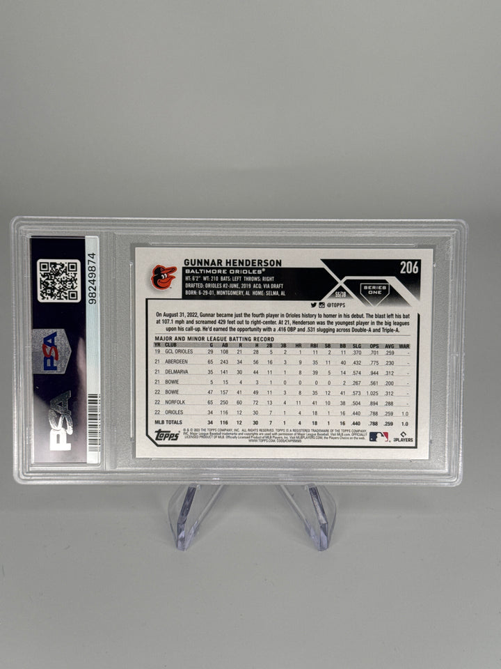 Gunnar Henderson 2023 Topps Rookie, PSA 10 Gem Mint