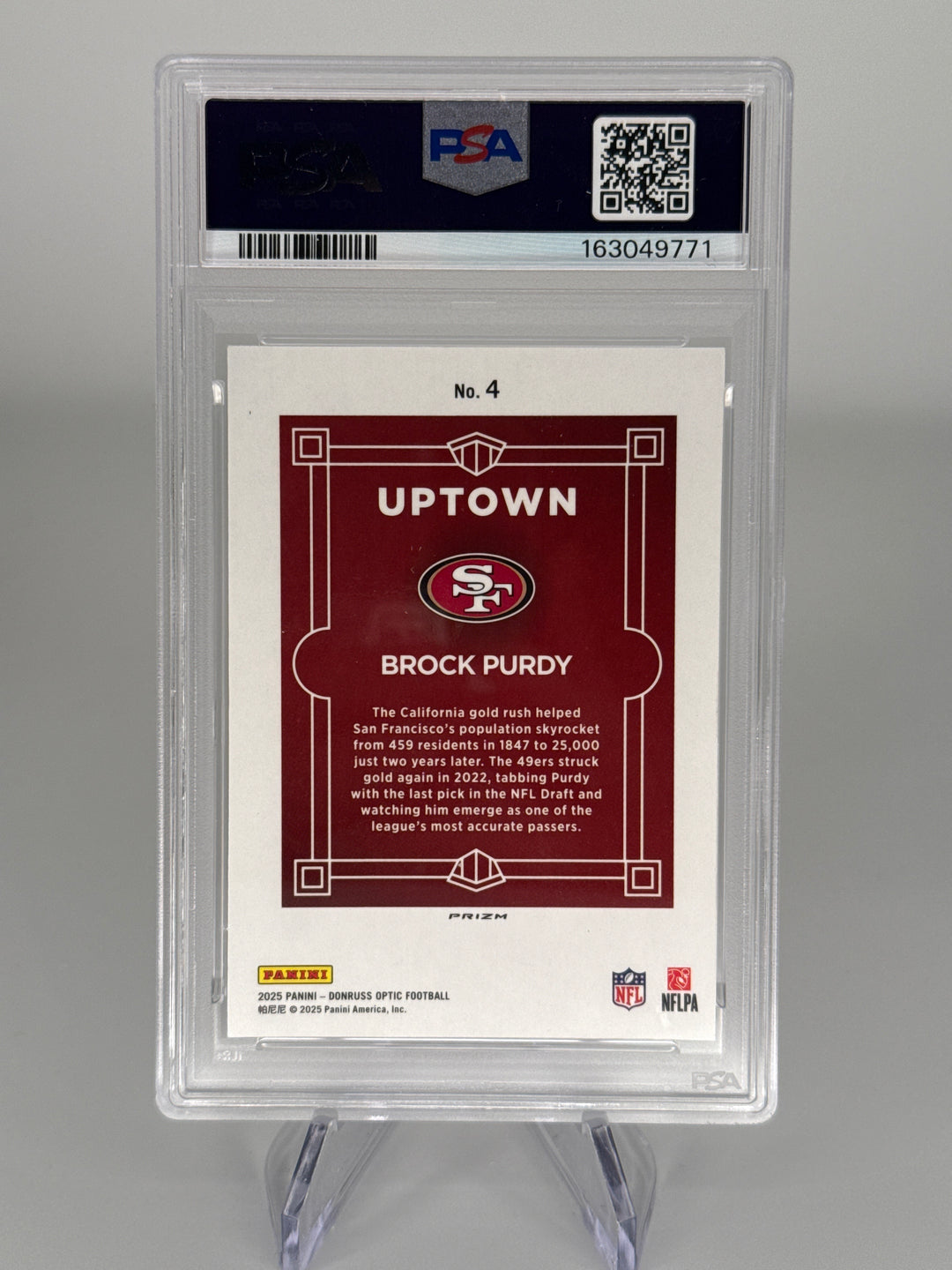 Brock Purdy 2025 Panini Donruss Optic Uptown SSP Case Hit, PSA 9 Mint