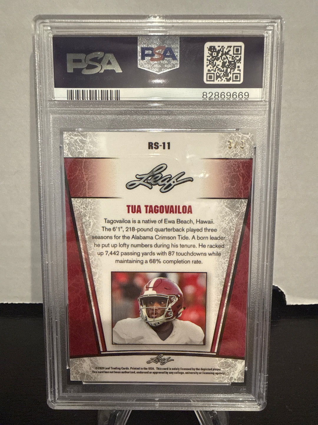 Tua Tagovailoa 2020 Leaf Metal Rookie Silver Orange, 3/3, PSA 10 Gem Mint