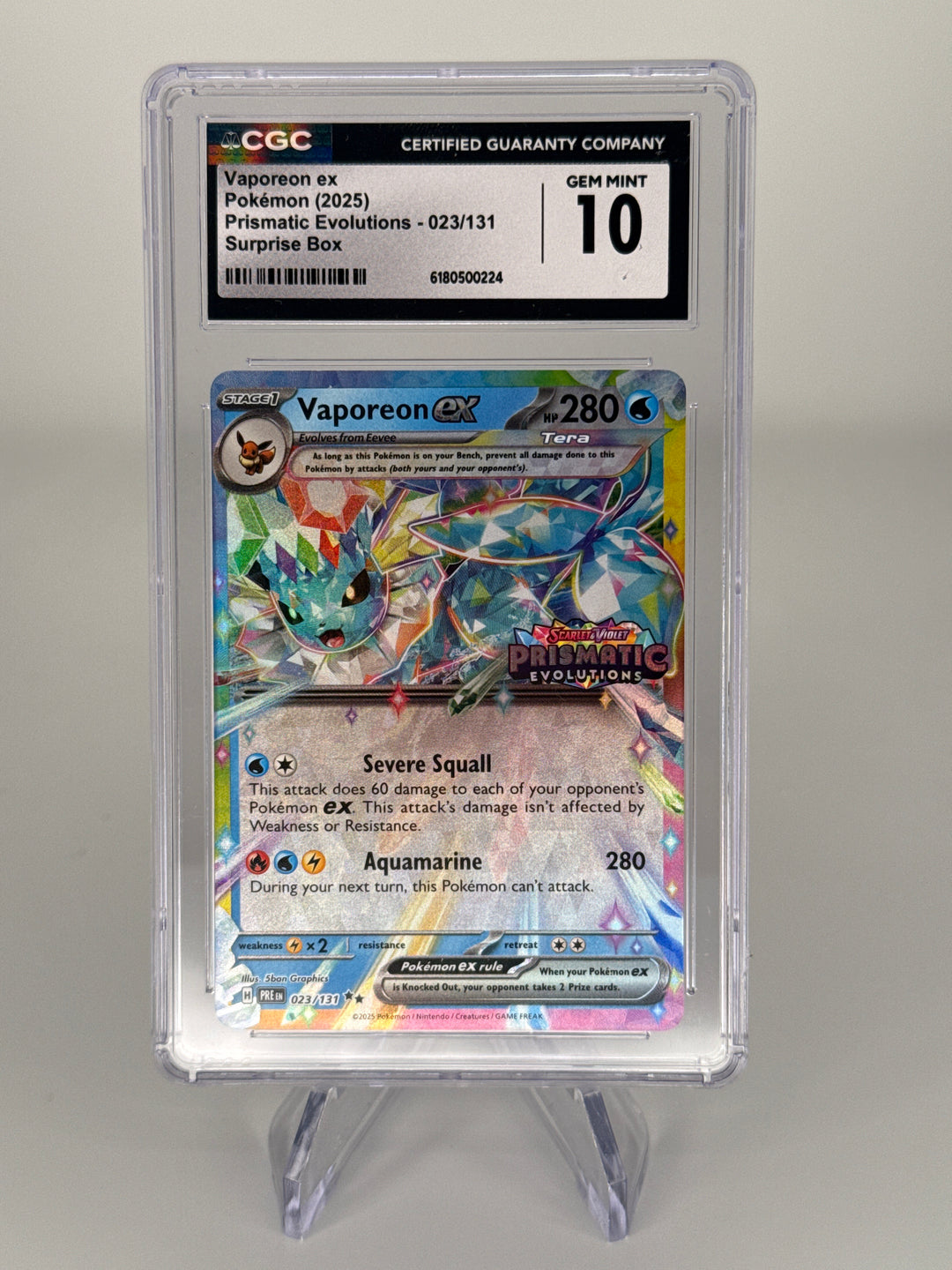 Pokemon TCG 2025 Vaporeon EX Prismatic Evolutions Stamped Hyper Rare, 023/131, CGC 10 Gem Mint