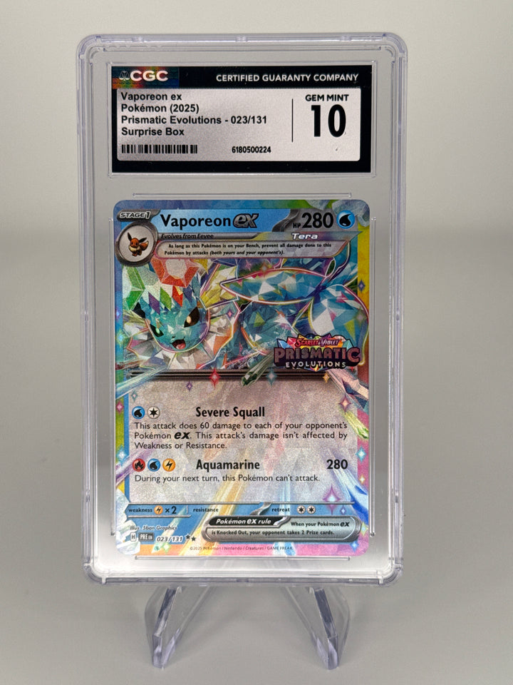 Pokemon TCG 2025 Vaporeon EX Prismatic Evolutions Stamped Hyper Rare, 023/131, CGC 10 Gem Mint
