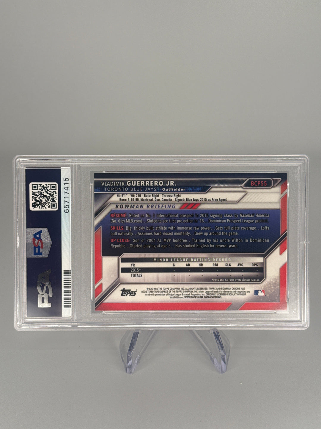 Vladimir Guerrero Jr 2016 Bowman Chrome 1st, PSA 10 Gem Mint