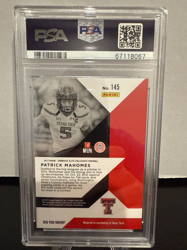 Patrick Mahomes 2017 Panini Elite Draft Picks Rookie, PSA 9 Mint
