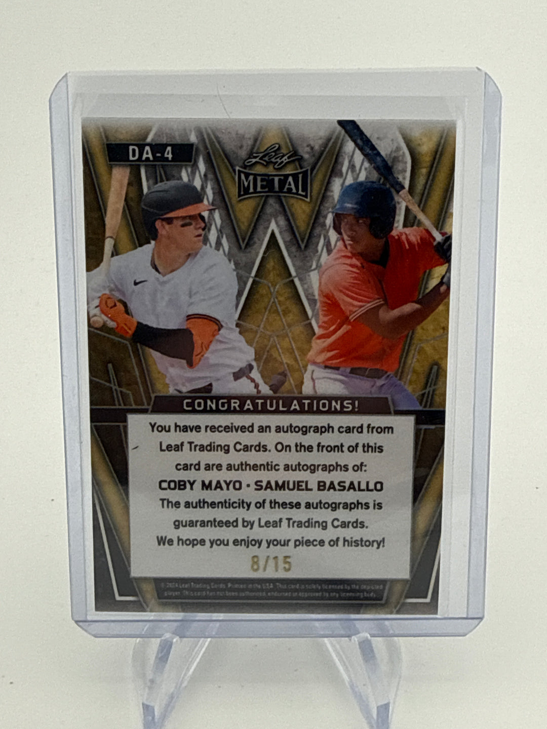 Coby Mayo/Samuel Basallo 2024 Leaf Metal Dual Auto, 8/15