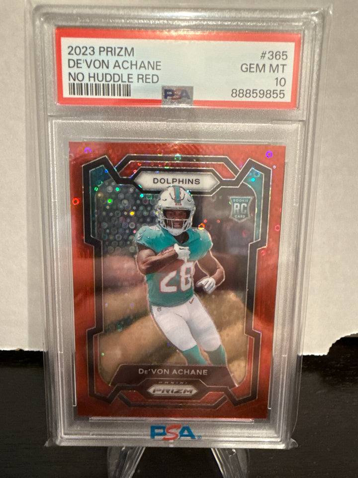 De'Von Achane 2023 Panini Prizm No Huddle Red Rookie, 66/70, PSA 10 Gem Mint