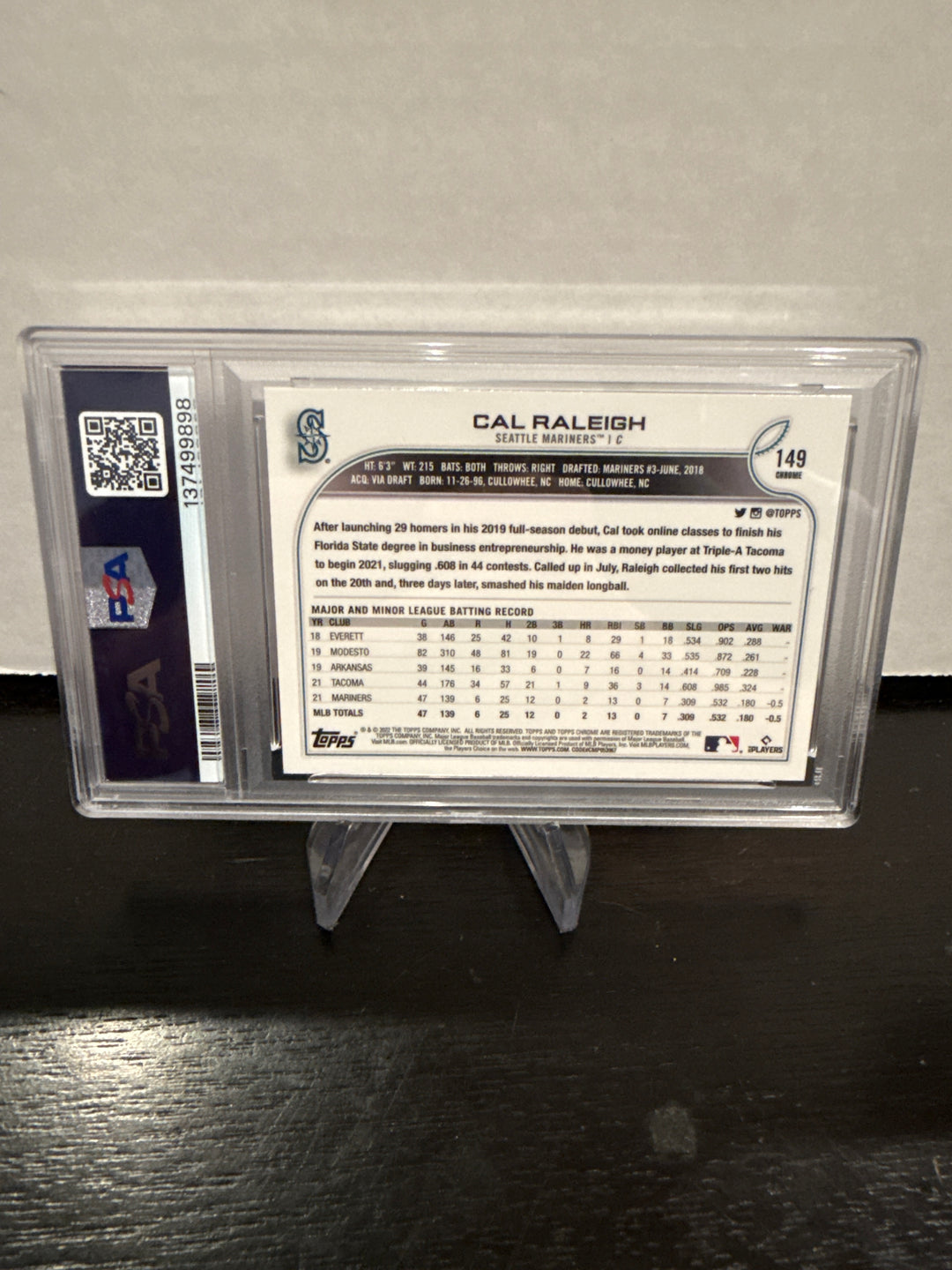 Cal Raleigh 2022 Topps Chrome Rookie, PSA 10 Gem Mint