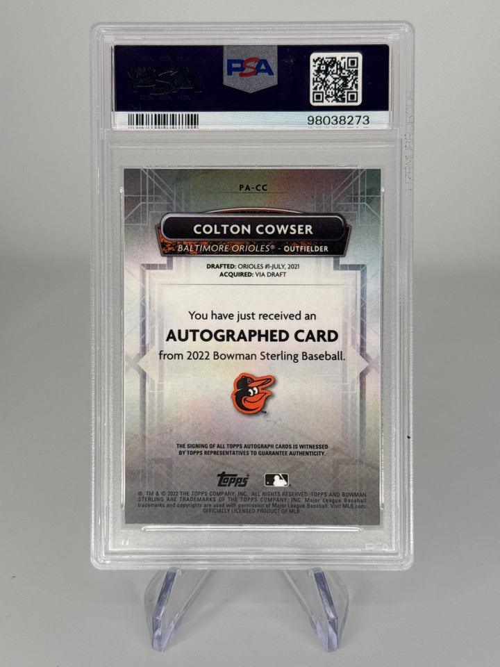 Colton Cowser 2022 Bowman Sterling Prospect Auto, PSA 9 Mint