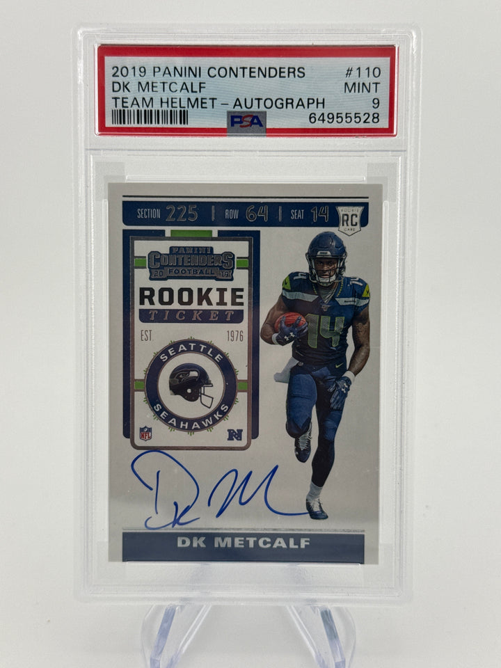 DK Metcalf 2019 Panini Contenders Team Helmet Variation Rookie Auto, PSA 9 Mint