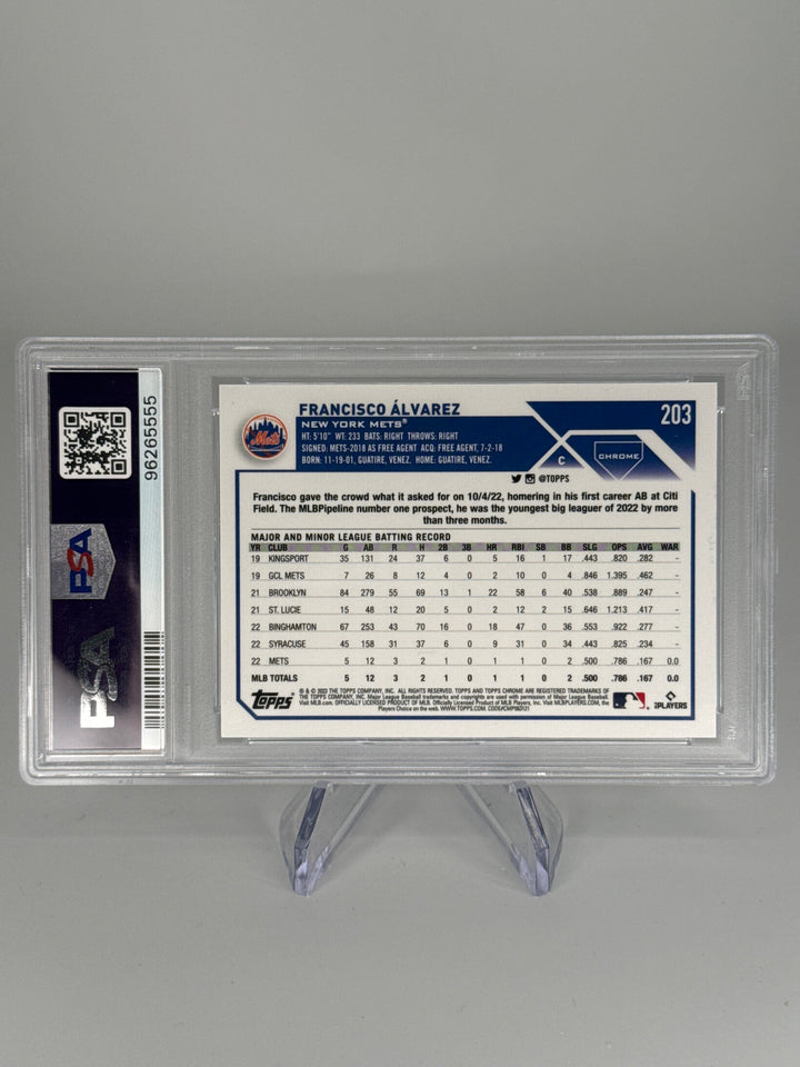 Francisco Alvarez 2023 Topps Chrome Aqua Lava Refractor Rookie, 169/199, PSA 10 Gem Mint