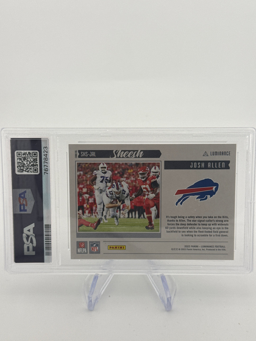 Josh Allen 2022 Panini Luminance Sheesh Orange, 073/100, PSA 10 Gem Mint
