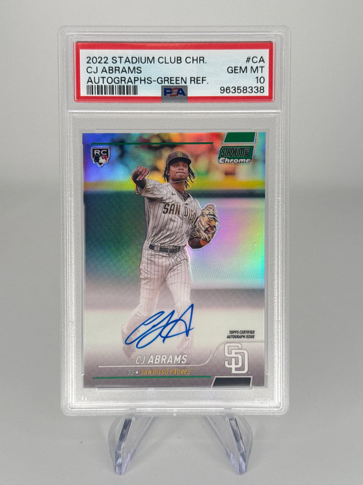 CJ Abrams 2022 Topps Stadium Chrome Green Refractor Rookie Auto, 62/99, PSA 10 Gem Mint