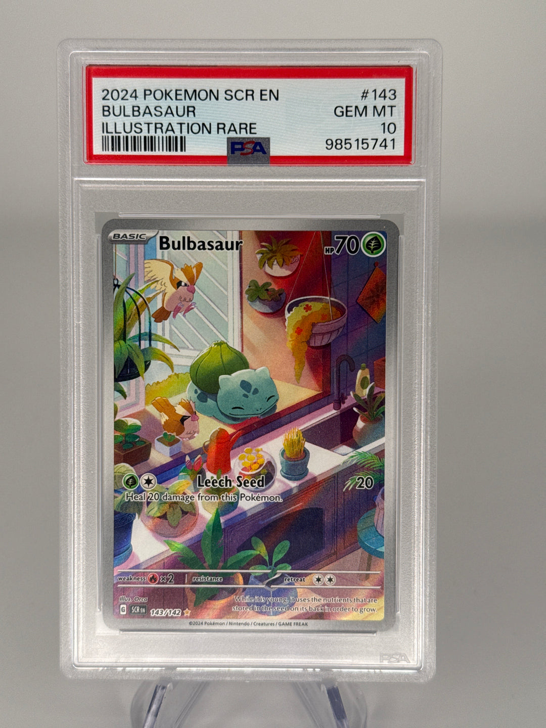 Pokémon TCG 2024 Bulbasaur Stellar Crown Full Art Illustration Rare, 143/142, PSA 10 Gem Mint