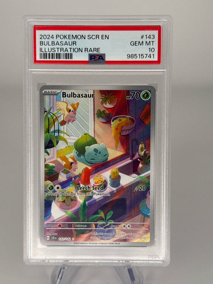 Pokémon TCG 2024 Bulbasaur Stellar Crown Full Art Illustration Rare, 143/142, PSA 10 Gem Mint