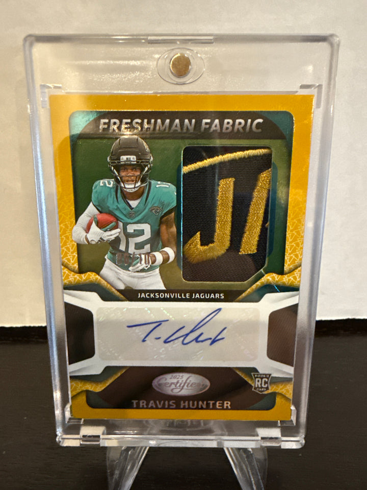 Travis Hunter 2025 Panini Certified Rookie Patch Auto Gold, 06/10