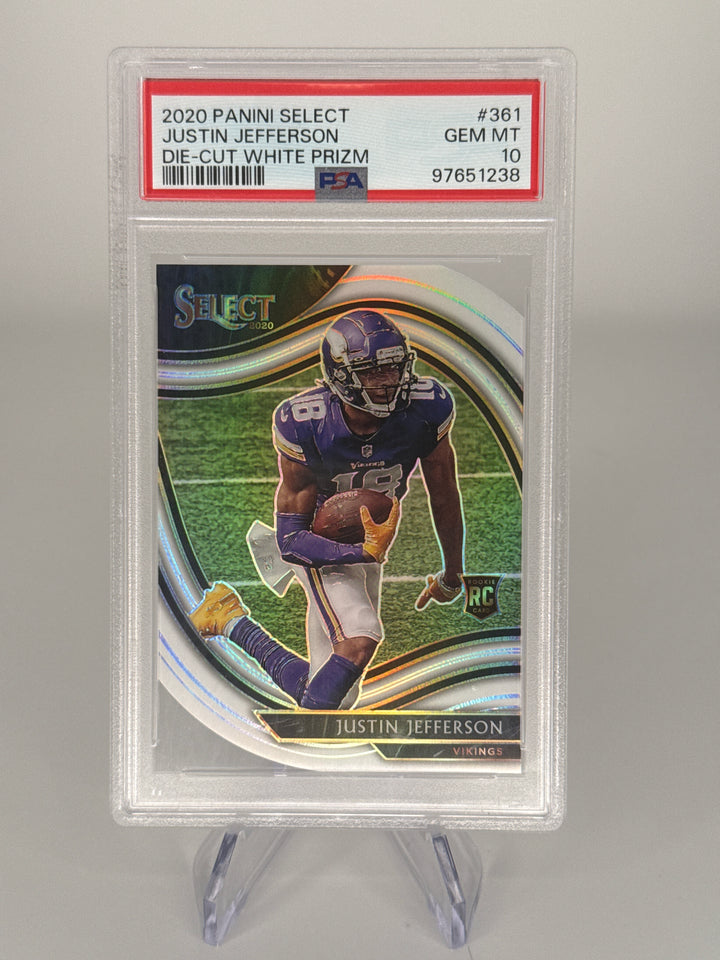 Justin Jefferson 2020 Panini Select Die-Cut White Prizm Rookie, PSA 10 Gem Mint