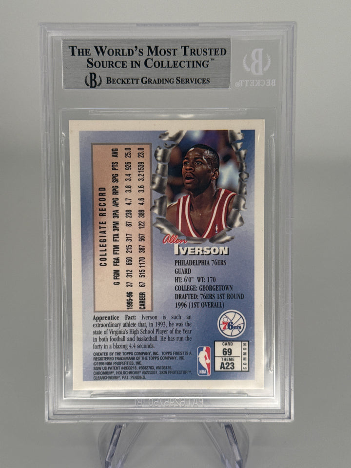 Allen Iverson 1996 Topps Finest Rookie, w/coating, BGS 8.5