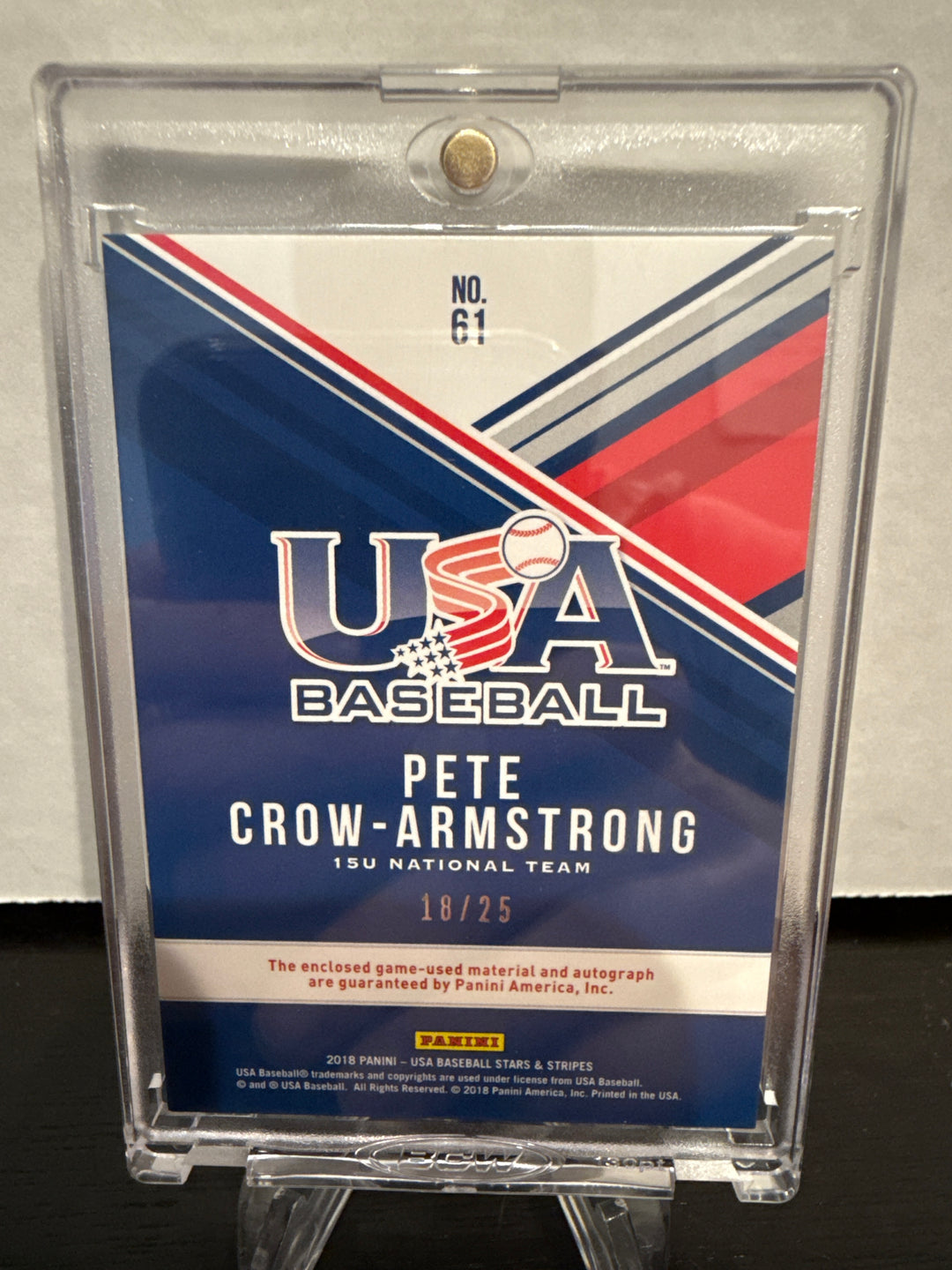 Pete Crow-Armstrong 2018 Panini USA Stars & Stripes Silhouettes Patch Auto, 18/25