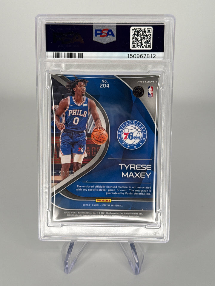 Tyrese Maxey 2020 Panini Spectra Meta Rookie Patch Auto, 20/25, PSA 9 Mint
