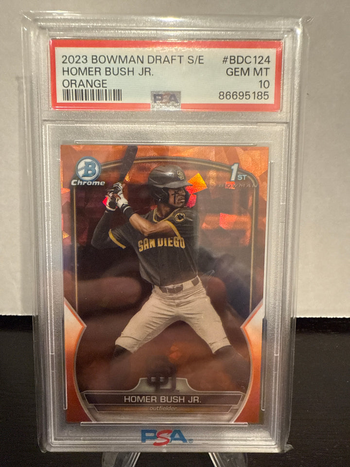 Homer Bush Jr. 2023 Bowman Chrome Sapphire 1st, Orange, 04/25, PSA 10 Gem Mint