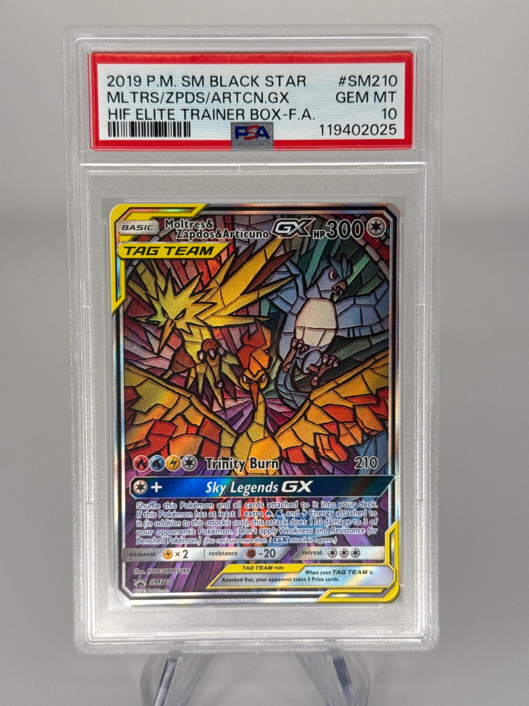 Pokémon TCG 2019 Moltres & Zapdos & Articuno-GX SM Black Star Promo, SM210, PSA 10 Gem Mint