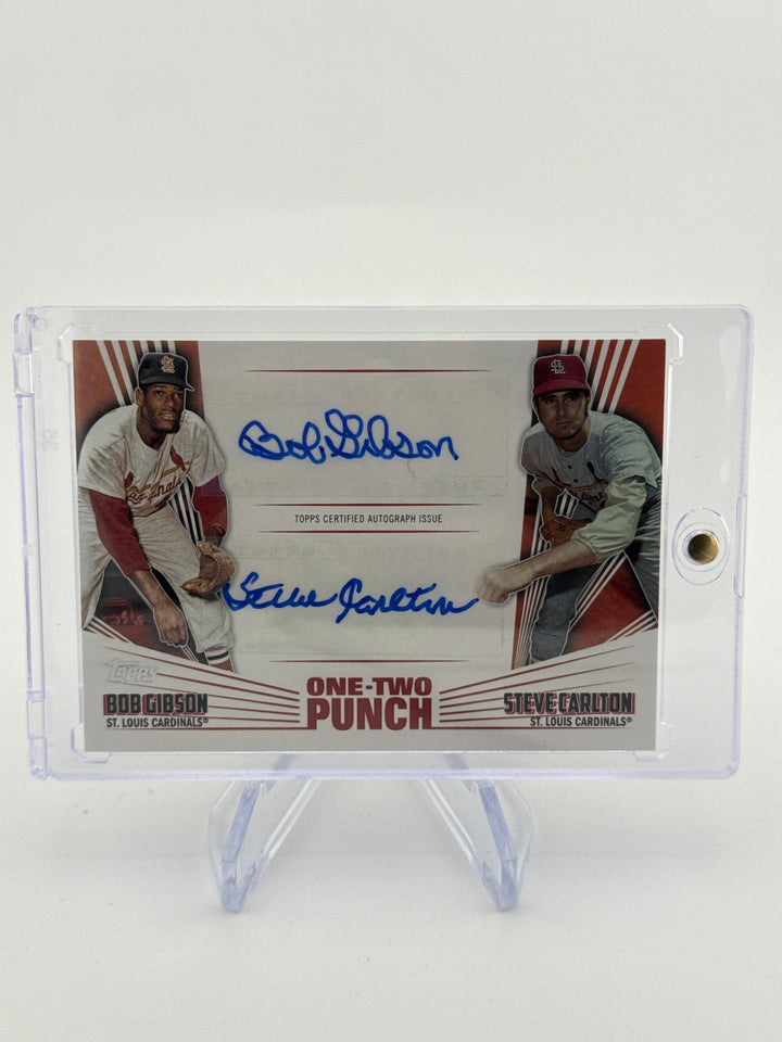 Bob Gibson/Steve Carlton 2023 Topps Series One One-Two Punch Dual Auto Red, 3/5