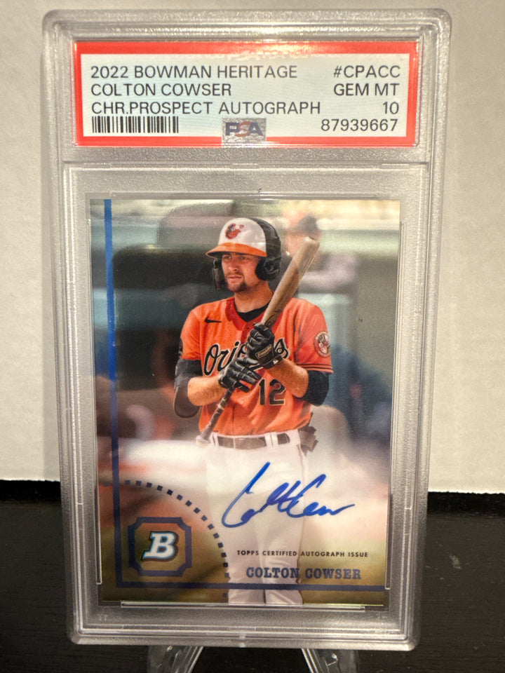 Colton Cowser 2022 Bowman Heritage Chrome Prospect Auto, PSA 10 Gem Mint