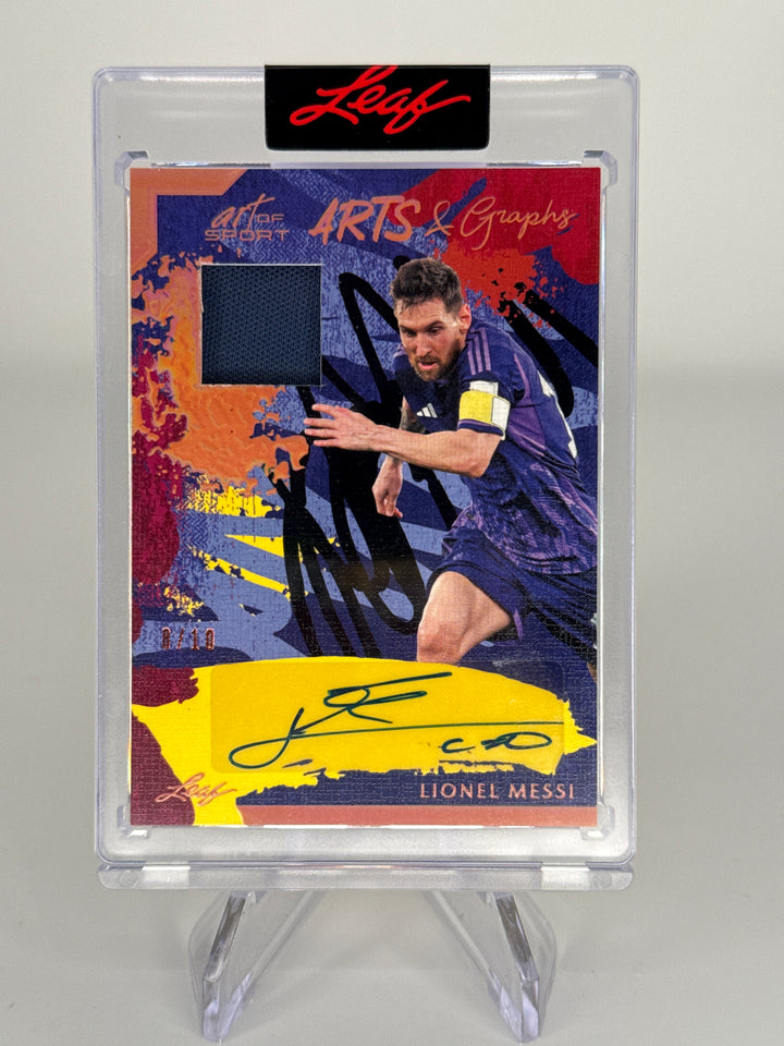Lionel Messi 2023 Leaf Art of Sport Arts & Graphs Patch Auto, 8/10