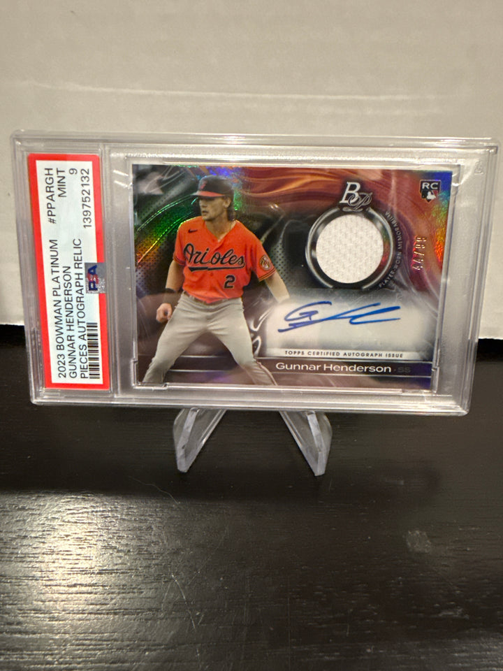 Gunnar Henderson 2023 Bowman Platinum Rookie Patch Auto, 44/99, PSA 9 Mint