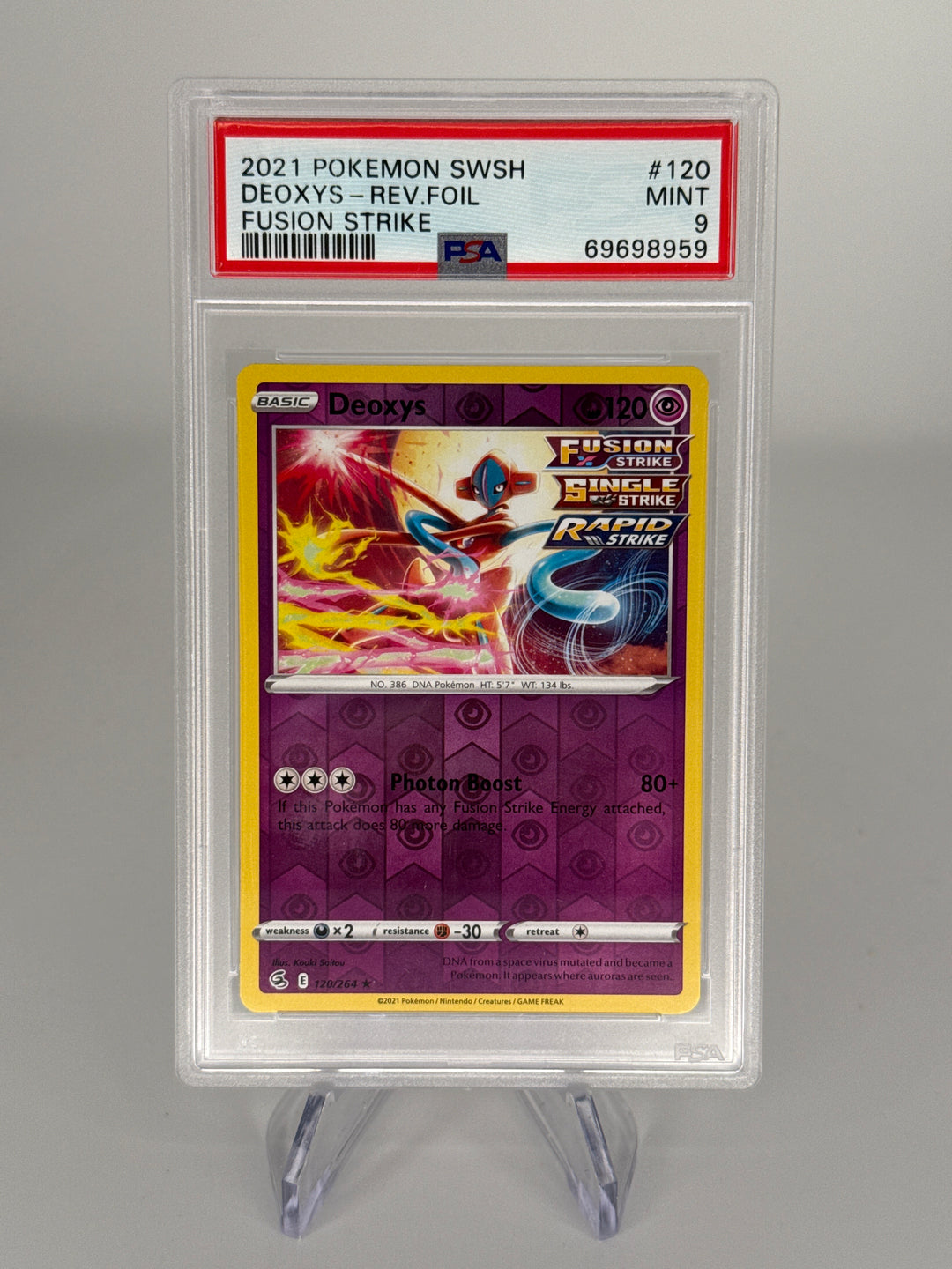 Pokemon TCG 2021 Deoxys Fusion Strike Reverse Foil, 120/264, PSA 9 Mint