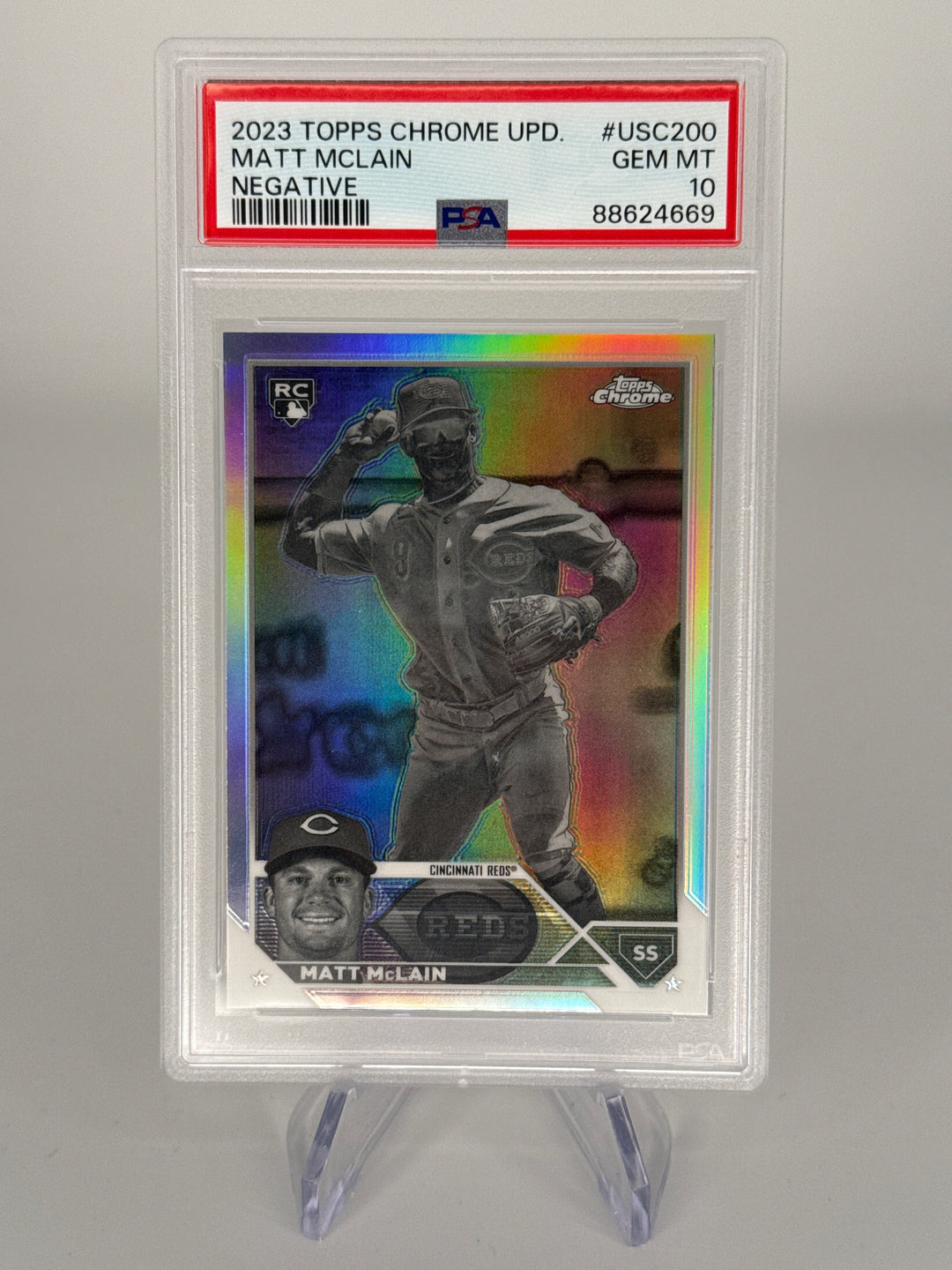 Matt Mclain 2023 Topps Chrome Update Negative Refractor Rookie, PSA 10 Gem Mint