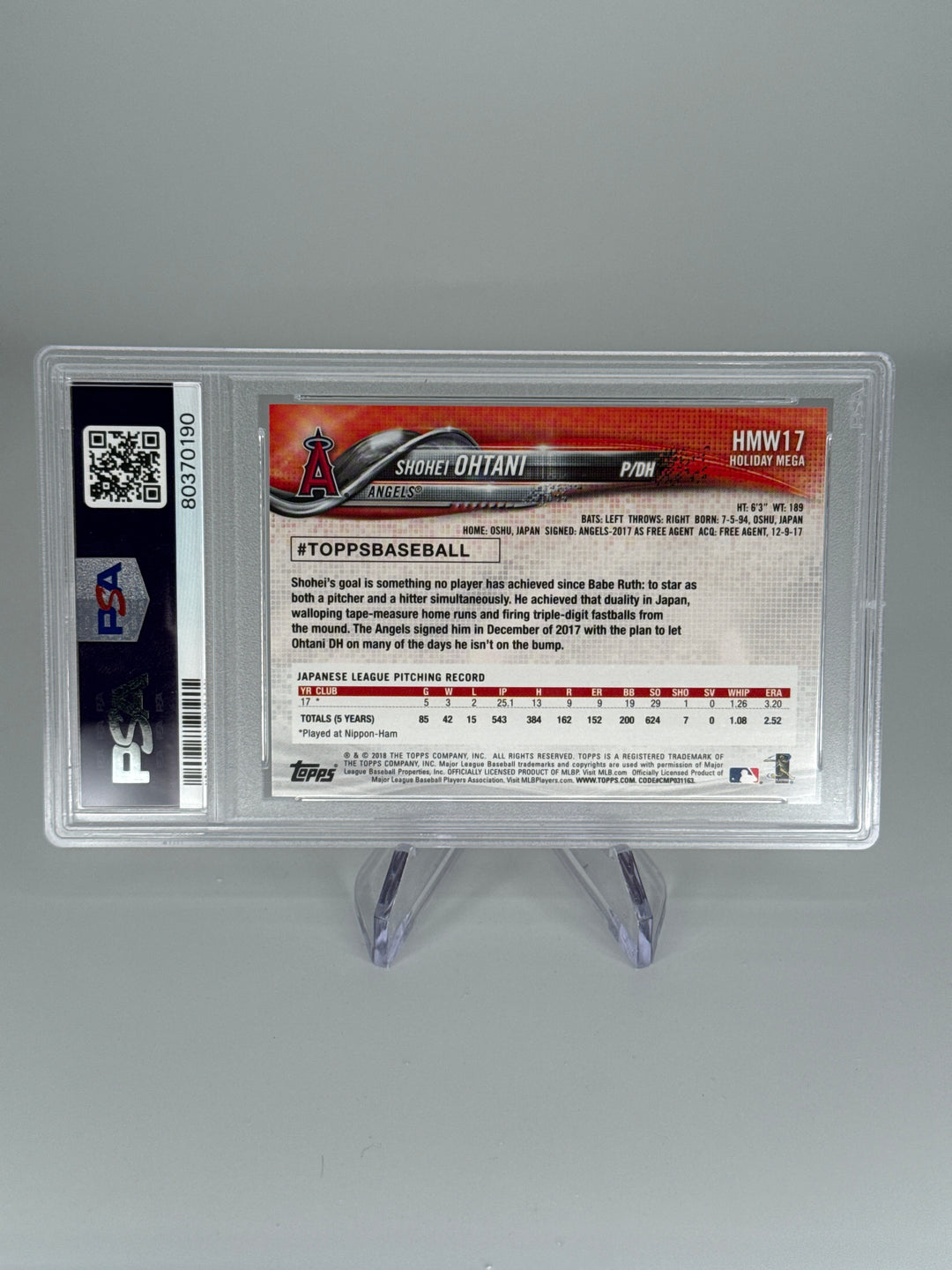 Shohei Ohtani 2018 Topps Holiday Rookie, PSA 10 Gem Mint