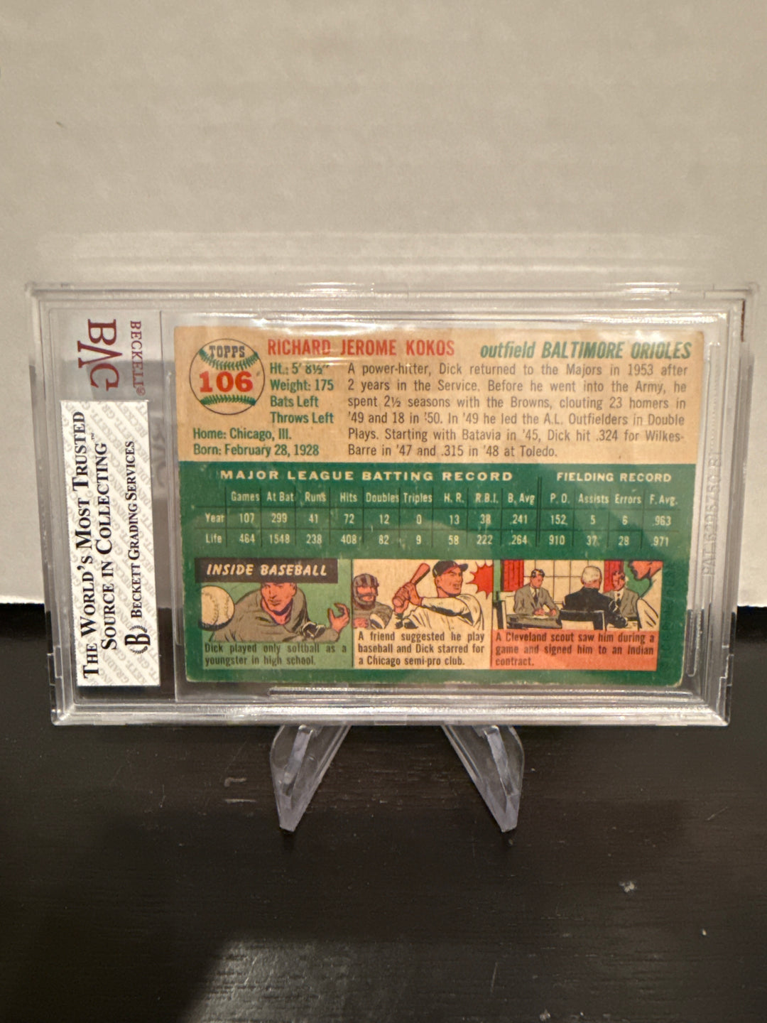 Dick Kokos 1954 Topps, BVG 4.5