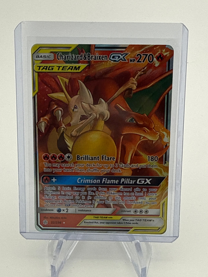 Pokemon TCG 2019 Charizard & Braixen Tag Team Cosmic Eclipse Full Art Holo, 22/236