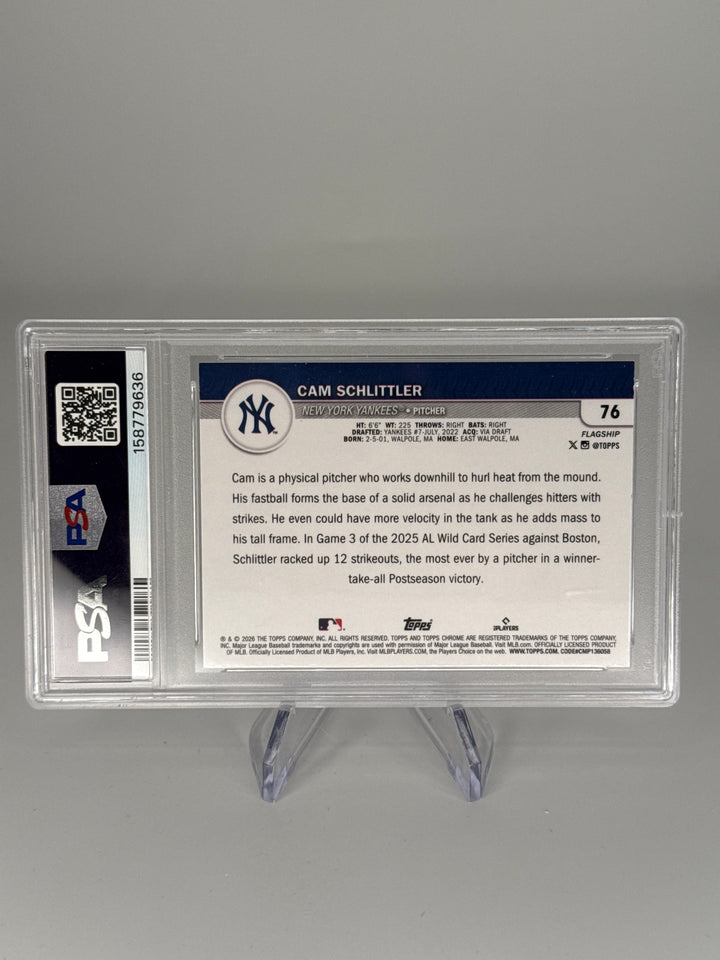 Cam Schlittler 2026 Topps Flagship Collection Chrome Rookie, PSA 9 Mint